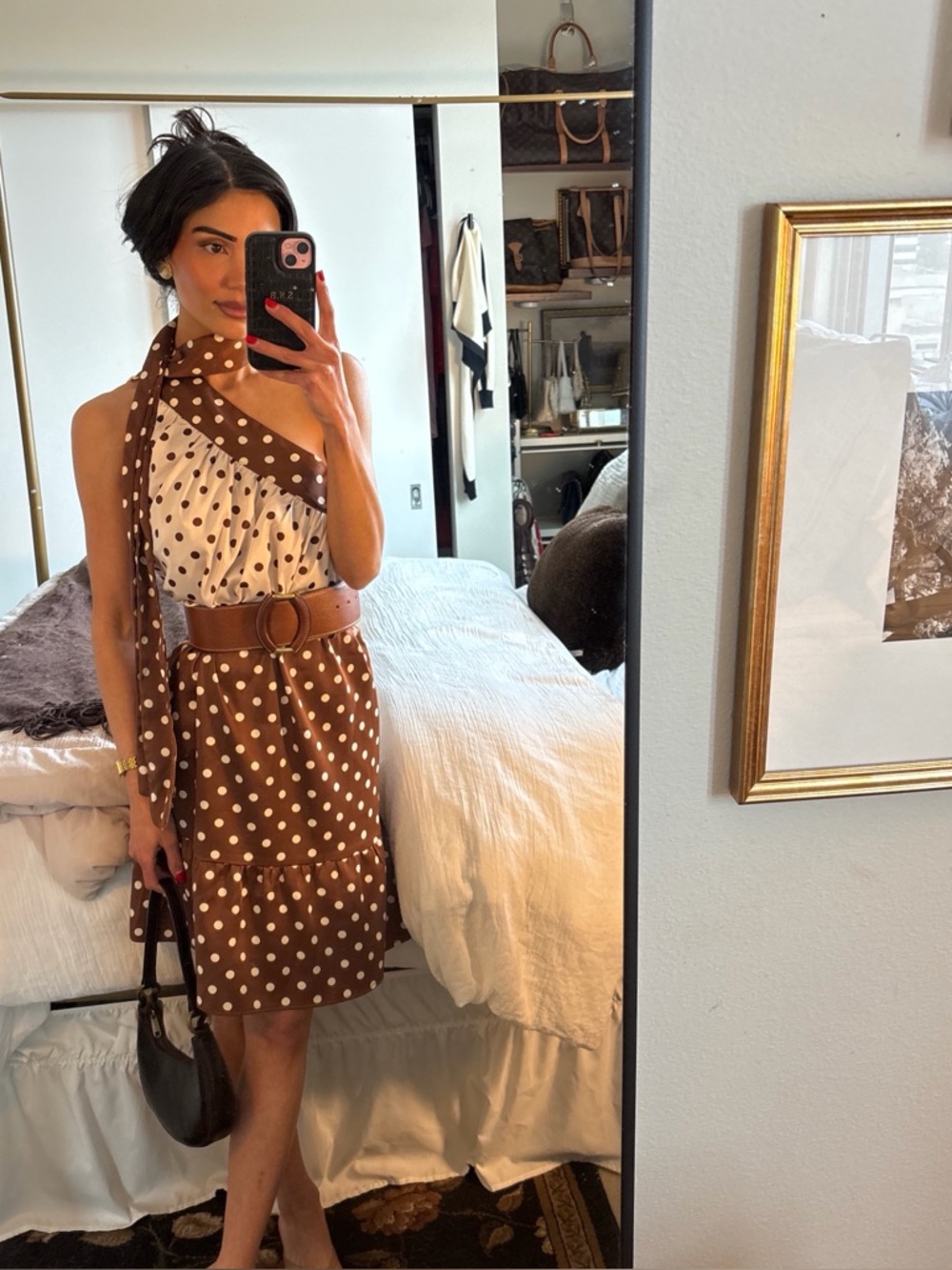 YAS ASOS Polka Dot Satin Scarf Neck Dress